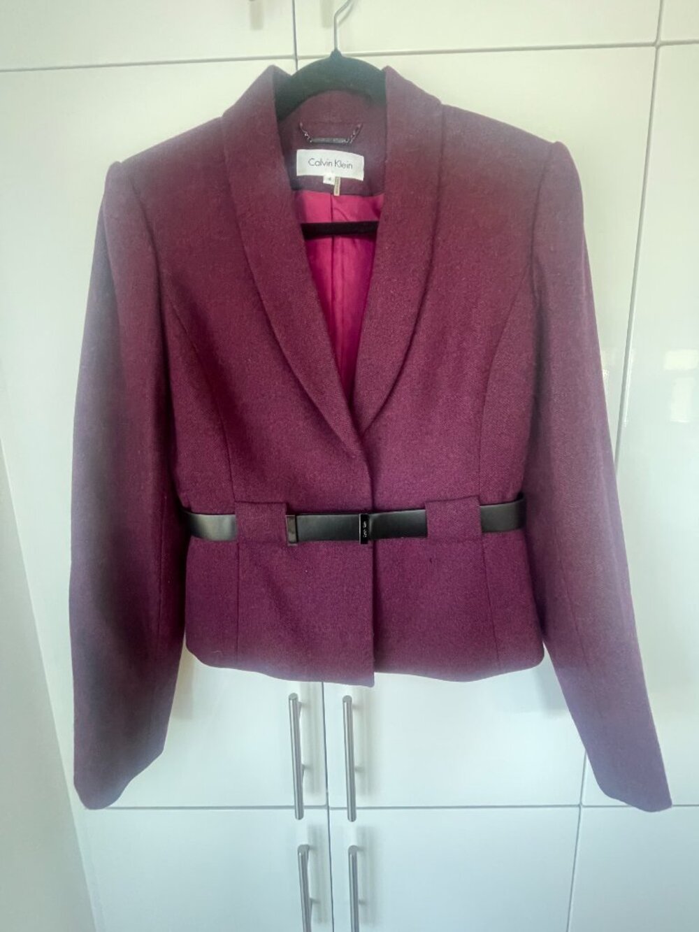 CALVIN KLEIN Burgundy Wool Two-Piece Skirt Suit